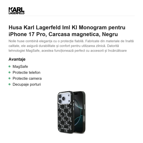 Husa Karl Lagerfeld Iml Kl Monogram pentru iPhone 17 Pro, Carcasa magnetica, Negru [1]