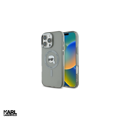 Huse si protectii pentru iPhone 16 Pro - Husa Karl Lagerfeld Iml Metal Karl Head pentru iPhone 16 Pro, Carcasa magnetica, Negru