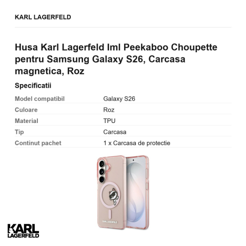 Husa Karl Lagerfeld Iml Peekaboo Choupette pentru Samsung Galaxy S26, Carcasa magnetica, Roz [2]