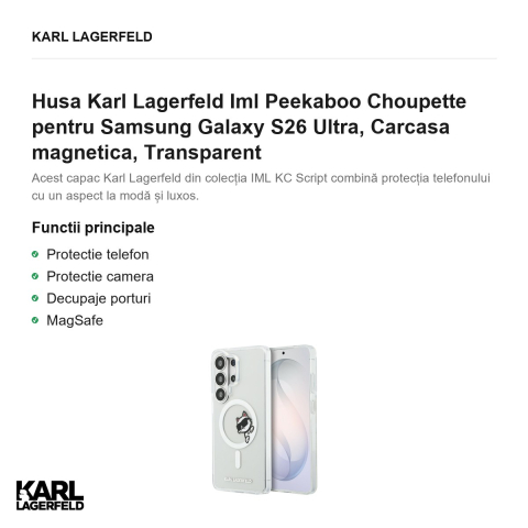 Husa Karl Lagerfeld Iml Peekaboo Choupette pentru Samsung Galaxy S26 Ultra, Carcasa magnetica, Transparent [1]