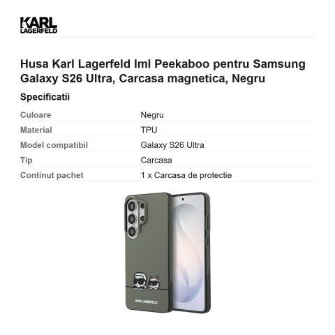 Husa Karl Lagerfeld Iml Peekaboo pentru Samsung Galaxy S26 Ultra, Carcasa magnetica, Negru [2]