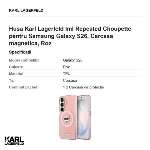 Husa Karl Lagerfeld Iml Repeated Choupette pentru Samsung Galaxy S26, Carcasa magnetica, Roz [2]