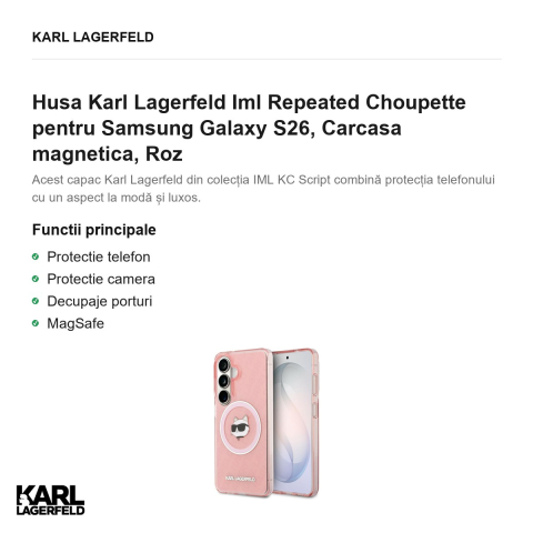 Husa Karl Lagerfeld Iml Repeated Choupette pentru Samsung Galaxy S26, Carcasa magnetica, Roz [1]