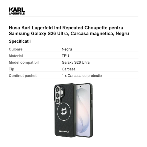 Husa Karl Lagerfeld Iml Repeated Choupette pentru Samsung Galaxy S26 Ultra, Carcasa magnetica, Negru [2]