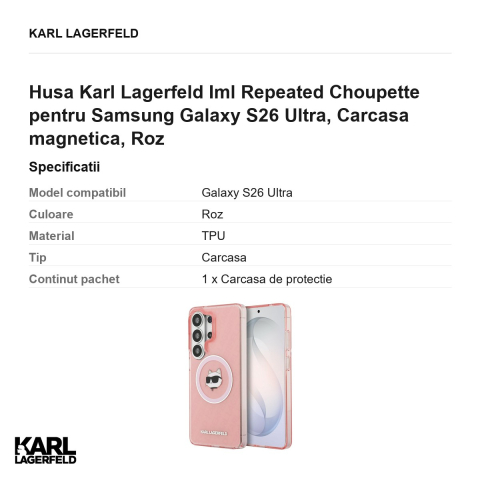 Husa Karl Lagerfeld Iml Repeated Choupette pentru Samsung Galaxy S26 Ultra, Carcasa magnetica, Roz [2]