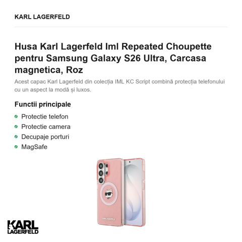Husa Karl Lagerfeld Iml Repeated Choupette pentru Samsung Galaxy S26 Ultra, Carcasa magnetica, Roz [1]