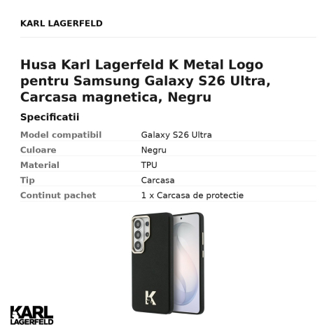 Husa Karl Lagerfeld K Metal Logo pentru Samsung Galaxy S26 Ultra, Carcasa magnetica, Negru [2]