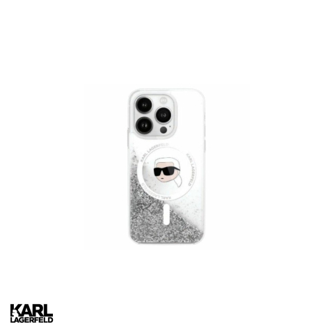 Huse si protectii pentru iPhone 16 Pro - Husa Karl Lagerfeld Liquid Glitter Karl pentru iPhone 16 Pro, Carcasa magnetica, Transparent