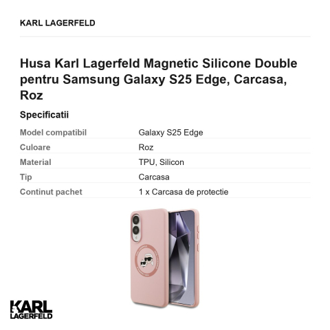 Husa Karl Lagerfeld Magnetic Silicone Double pentru Samsung Galaxy S25 Edge, Carcasa, Roz [2]