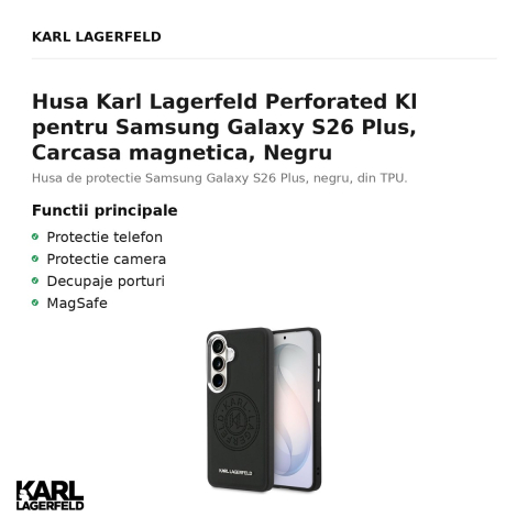 Husa Karl Lagerfeld Perforated Kl pentru Samsung Galaxy S26 Plus, Carcasa magnetica, Negru [1]