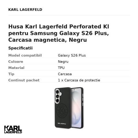 Husa Karl Lagerfeld Perforated Kl pentru Samsung Galaxy S26 Plus, Carcasa magnetica, Negru [2]