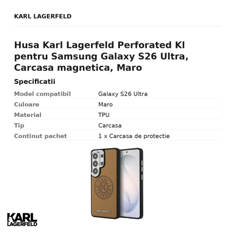 Husa Karl Lagerfeld Perforated Kl pentru Samsung Galaxy S26 Ultra, Carcasa magnetica, Maro [2]