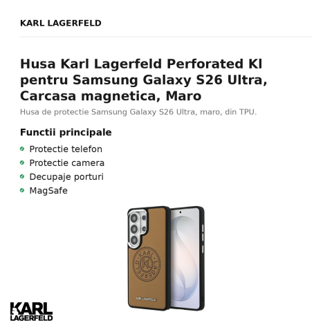 Husa Karl Lagerfeld Perforated Kl pentru Samsung Galaxy S26 Ultra, Carcasa magnetica, Maro [1]
