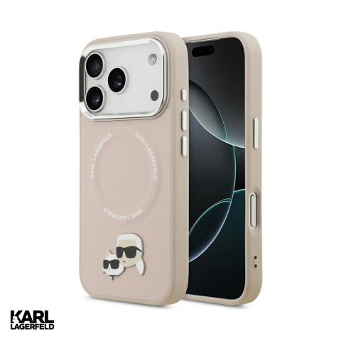 Huse si protectii smartphone - Husa Karl Lagerfeld PU Karl&Choupette heads pentru iPhone 17 Pro, Carcasa magnetica, Bej
