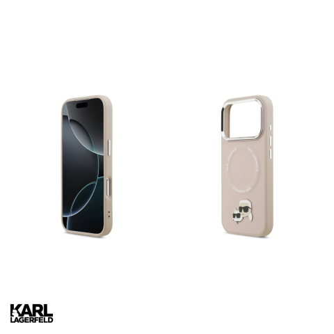 Husa Karl Lagerfeld PU Karl&Choupette heads pentru iPhone 17 Pro, Carcasa magnetica, Bej [4]