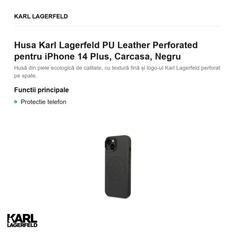 Husa Karl Lagerfeld PU Leather Perforated pentru iPhone 14 Plus, Carcasa, Negru [1]
