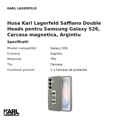 Husa Karl Lagerfeld Saffiano Double Heads pentru Samsung Galaxy S26, Carcasa magnetica, Argintiu [2]