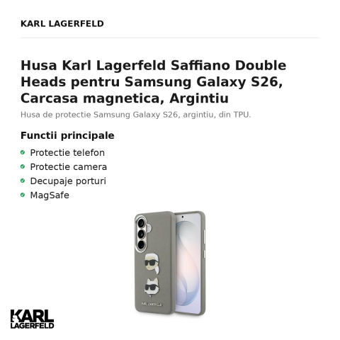 Husa Karl Lagerfeld Saffiano Double Heads pentru Samsung Galaxy S26, Carcasa magnetica, Argintiu [1]
