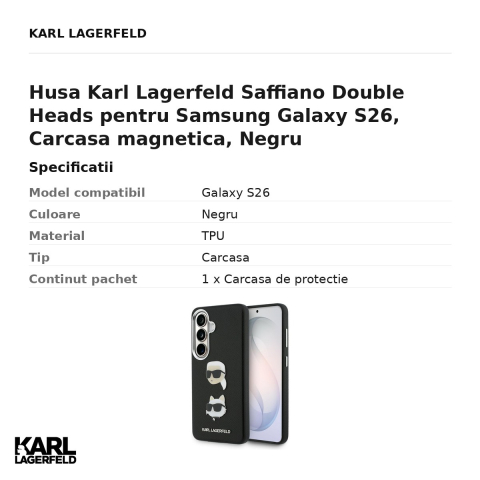 Husa Karl Lagerfeld Saffiano Double Heads pentru Samsung Galaxy S26, Carcasa magnetica, Negru [2]