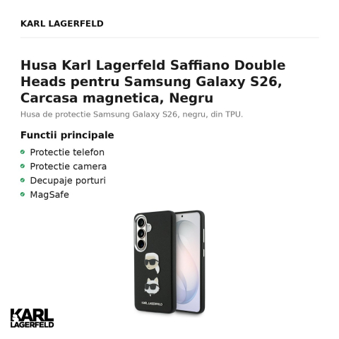 Husa Karl Lagerfeld Saffiano Double Heads pentru Samsung Galaxy S26, Carcasa magnetica, Negru [1]