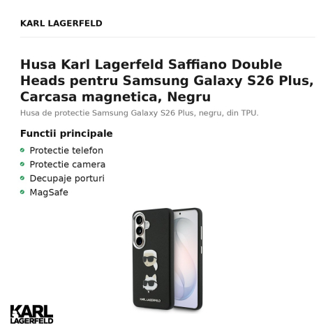 Husa Karl Lagerfeld Saffiano Double Heads pentru Samsung Galaxy S26 Plus, Carcasa magnetica, Negru [1]