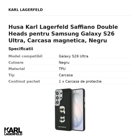 Husa Karl Lagerfeld Saffiano Double Heads pentru Samsung Galaxy S26 Ultra, Carcasa magnetica, Negru [2]