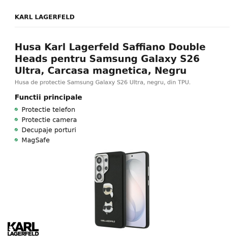 Husa Karl Lagerfeld Saffiano Double Heads pentru Samsung Galaxy S26 Ultra, Carcasa magnetica, Negru [1]