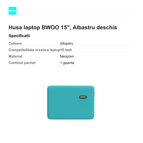 Husa laptop BWOO 15", Albastru deschis [2]