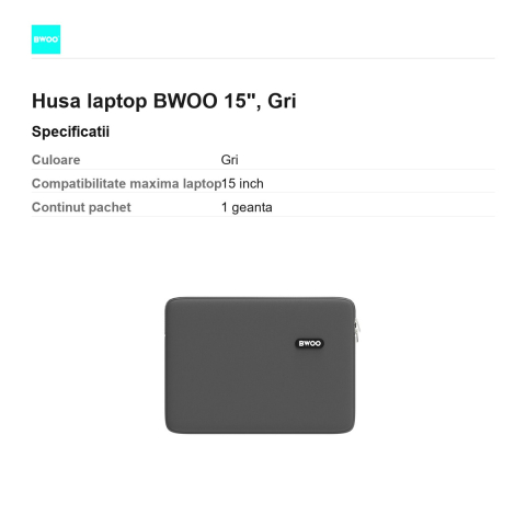 Husa laptop BWOO 15", Gri [2]