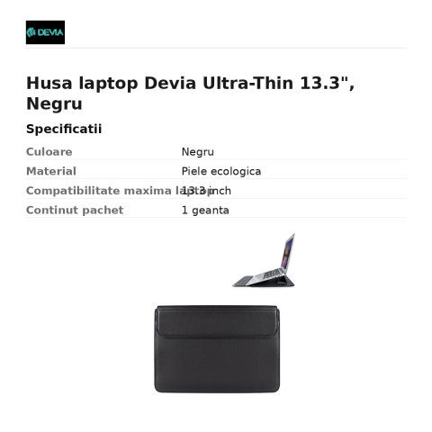 Husa laptop Devia Ultra-Thin 13.3", Negru [2]