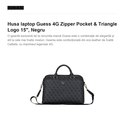 Husa laptop Guess 4G Zipper Pocket & Triangle Logo 15", Negru [1]