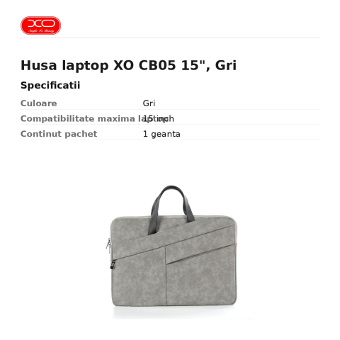 Husa laptop XO CB05 15", Gri [2]