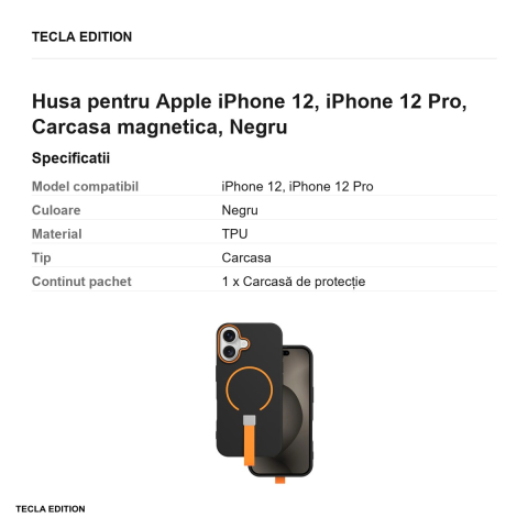 Husa Loop Thin Mag pentru Apple iPhone 12, iPhone 12 Pro, Carcasa magnetica, Negru [2]