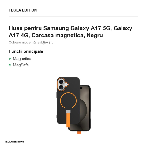 Husa Loop Thin Mag pentru Samsung Galaxy A17 5G, Galaxy A17 4G, Carcasa magnetica, Negru [1]