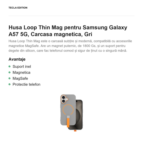 Husa Loop Thin Mag pentru Samsung Galaxy A57 5G, Carcasa magnetica, Gri [1]