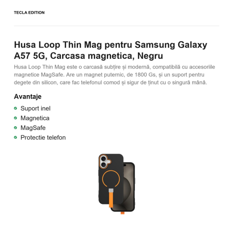 Husa Loop Thin Mag pentru Samsung Galaxy A57 5G, Carcasa magnetica, Negru [1]