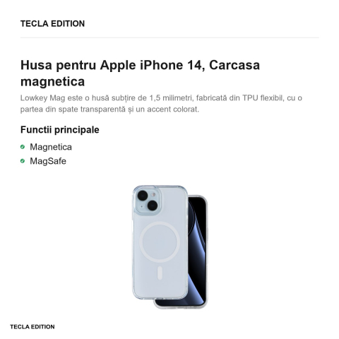 Husa Lowkey Mag pentru Apple iPhone 14, Carcasa magnetica, Alb [1]