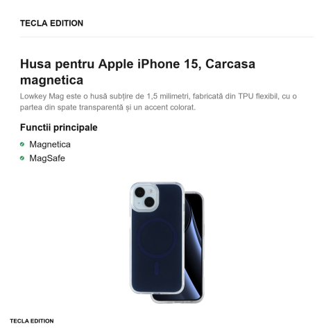 Husa Lowkey Mag pentru Apple iPhone 15, Carcasa magnetica, Albastru inchis [1]