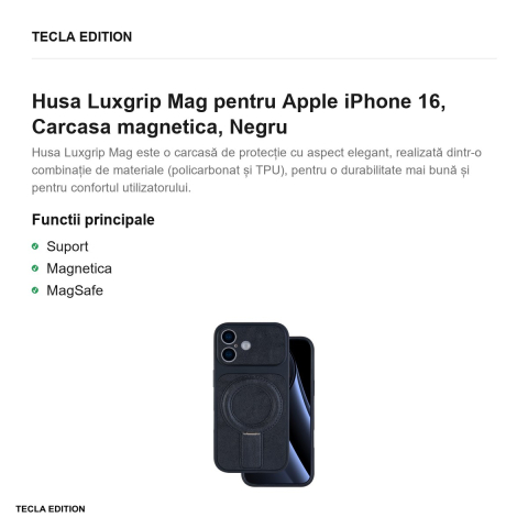 Husa Luxgrip Mag pentru Apple iPhone 16, Carcasa magnetica, Negru [1]