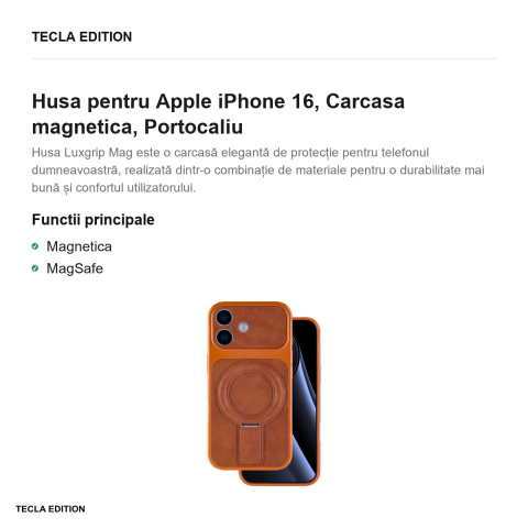 Husa Luxgrip Mag pentru Apple iPhone 16, Carcasa magnetica, Portocaliu [1]