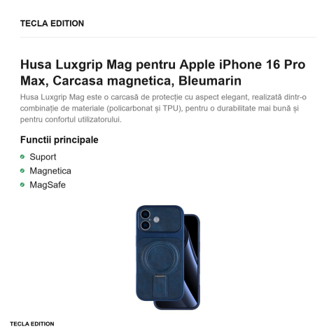 Husa Luxgrip Mag pentru Apple iPhone 16 Pro Max, Carcasa magnetica, Bleumarin [1]