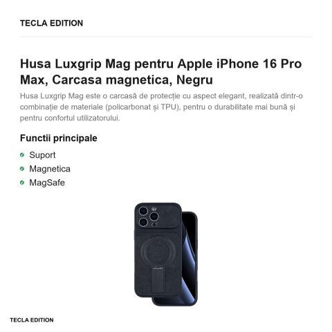 Husa Luxgrip Mag pentru Apple iPhone 16 Pro Max, Carcasa magnetica, Negru [1]