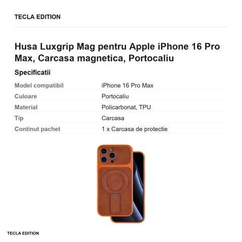 Husa Luxgrip Mag pentru Apple iPhone 16 Pro Max, Carcasa magnetica, Portocaliu [2]