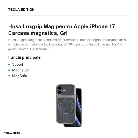 Husa Luxgrip Mag pentru Apple iPhone 17, Carcasa magnetica, Gri [1]