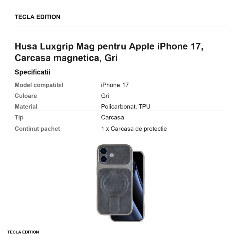 Husa Luxgrip Mag pentru Apple iPhone 17, Carcasa magnetica, Gri [2]
