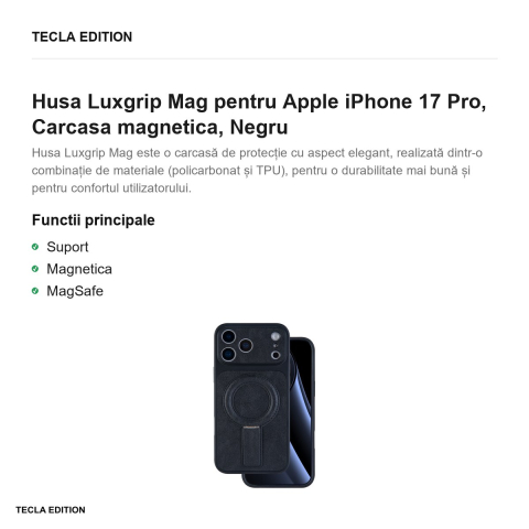 Husa Luxgrip Mag pentru Apple iPhone 17 Pro, Carcasa magnetica, Negru [1]