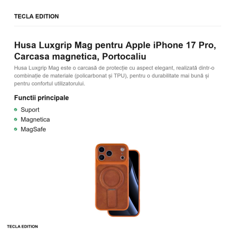 Husa Luxgrip Mag pentru Apple iPhone 17 Pro, Carcasa magnetica, Portocaliu [1]