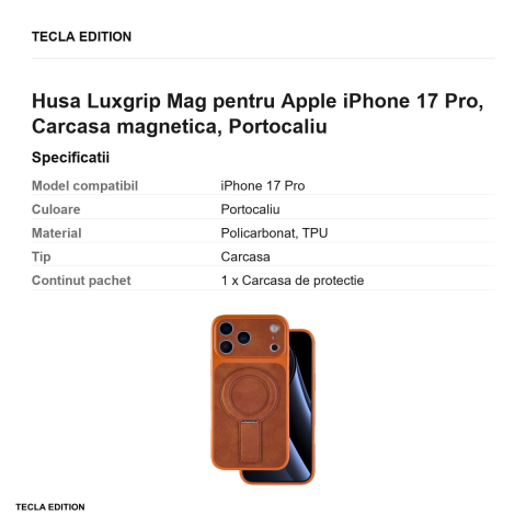 Husa Luxgrip Mag pentru Apple iPhone 17 Pro, Carcasa magnetica, Portocaliu [2]