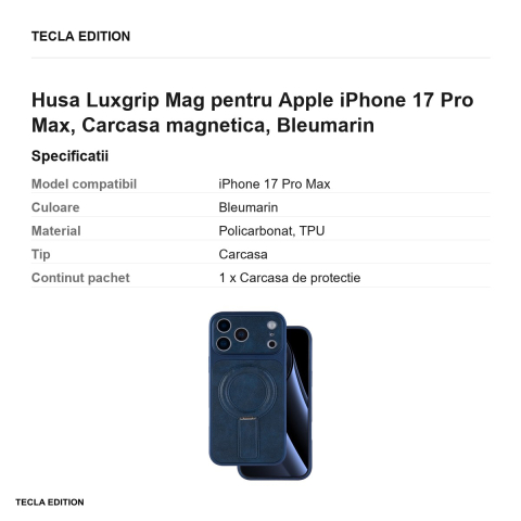 Husa Luxgrip Mag pentru Apple iPhone 17 Pro Max, Carcasa magnetica, Bleumarin [2]