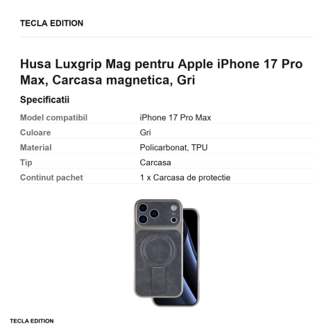 Husa Luxgrip Mag pentru Apple iPhone 17 Pro Max, Carcasa magnetica, Gri [2]
